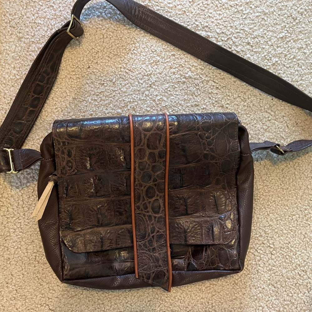 Midsize artisan croc leather bag purse- new and never used